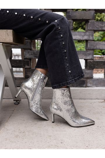 Felicia Silver Point Mid Heel Ankle Boot