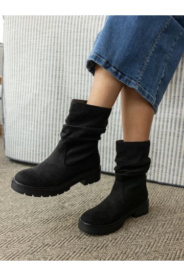 Galaxy Black chunky ruched ankle boot