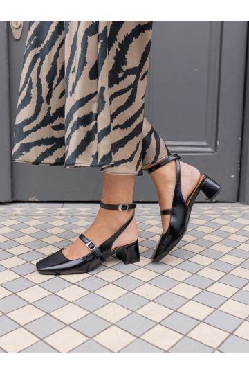 Hazel Black Low block heel ankle strap mary jane shoe