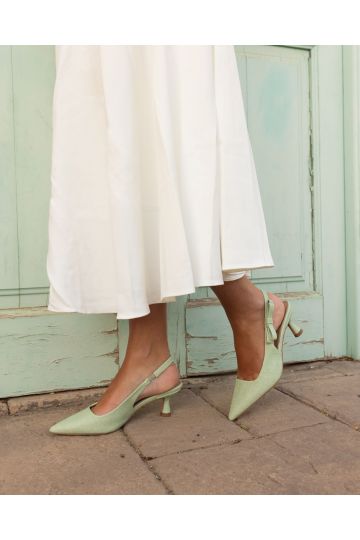 Wide Fit INDI Mint Bow Low Heel Point Slingback Court