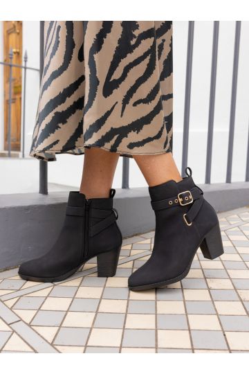 Jayda Black Buckle Detail Heeled Boot