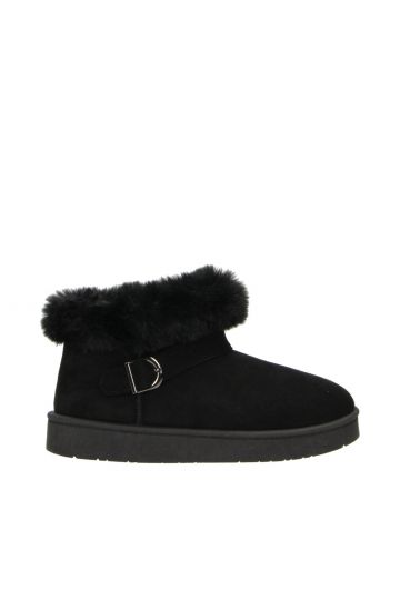 LARK Black Faux Fur Buckle Ankle Boot