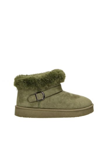 LARK Khaki Faux Fur Buckle Ankle Boot