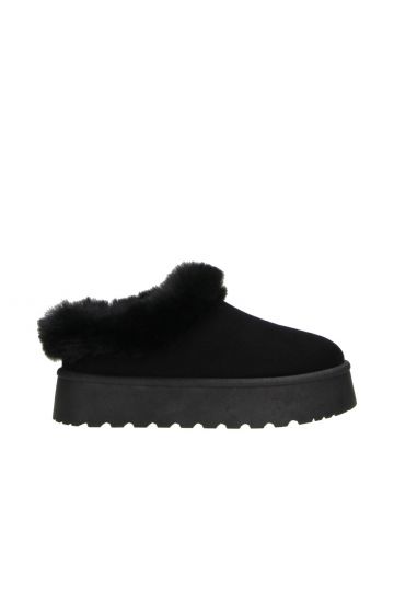 LYDIA Black Faux Fur Platform Mule
