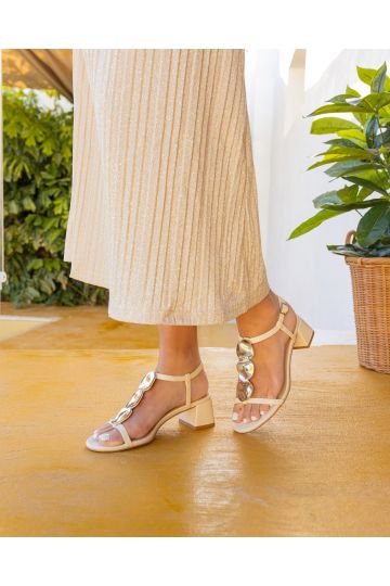 WIDE FIT MAGDA Off White Hardware Detail Block Heel Sandal