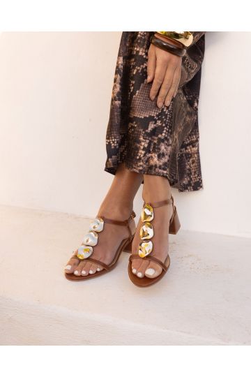 WIDE FIT MAGDA Tan Hardware Detail Block Heel Sandal