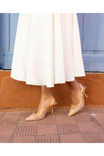 Wide Fit ILONA Nude Mesh Point Slingback Court