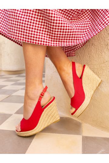 WIDE FIT OCEAN Red Slingback Espadrille Wedge