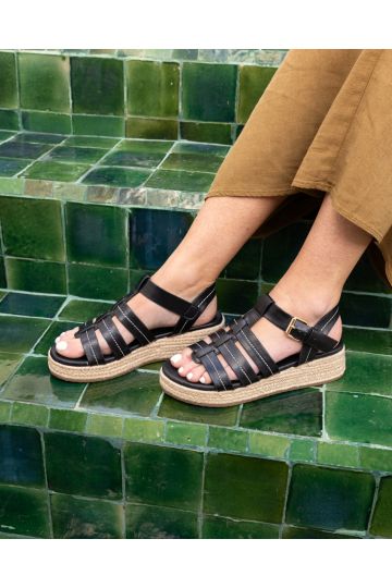 Tallie Black Espadrille Gladiator T Bar Sandal