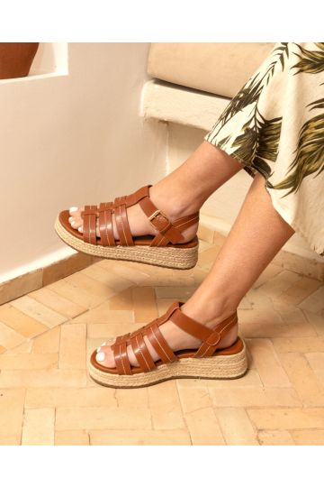 Tallie Tan Espadrille Gladiator T Bar Sandal