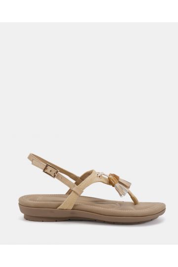 WIDE FIT TESSA Natural Toe Post Padded Footbed Sandal