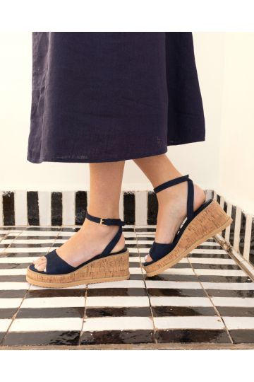 Wide Fit Bali Navy Mid Wedge Two Part Sandal