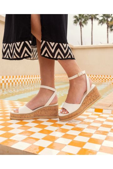 Wide Fit Bali White Mid Wedge Two Part Sandal