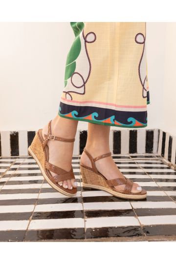 Bianca Tan Two Part Cork Wedge Sandal