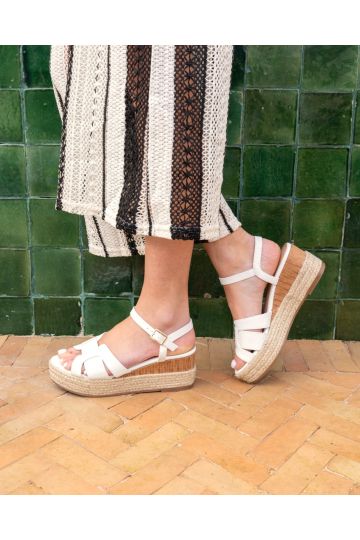 Wide Fit Blythe White Mid Wedge Strappy Espadrille Sandal