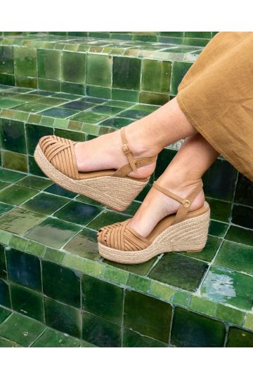 WIDE FIT BRIELLE Tan Closed Toe Espadrille Wedge