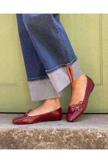 WIDE FIT CAMILLA Burgundy Asymmetric Bow Ballerina