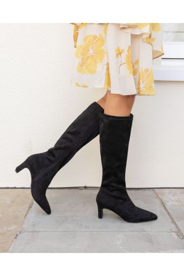 WIDE FIT GAZE Black Slim Block Heel Chisel Toe Stretch Knee B