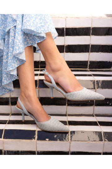 WIDE FIT HARRI Blue Raffia Two Part Mid Point Court