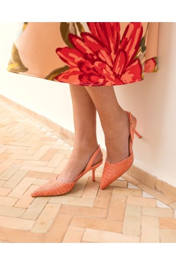 WIDE FIT HARRI Coral Raffia Two Part Mid Point Court