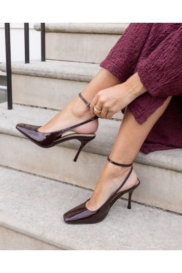 WIDE FIT ICON Brown Square Toe High Stiletto Slingback Ankle