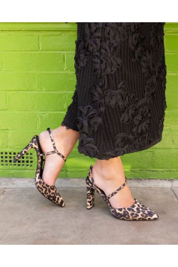 WIDE FIT INDIE Leopard Point Toe Strappy Court Shoe