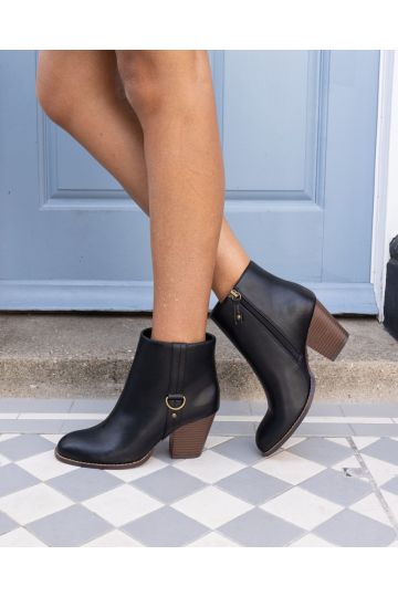 Wide Fit Juliette Black Hardware Heeled Ankle Boot