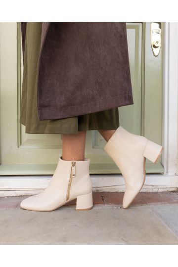WIDE FIT KATE Taupe Zip Side Square Toe Block Heel Ankle Boot