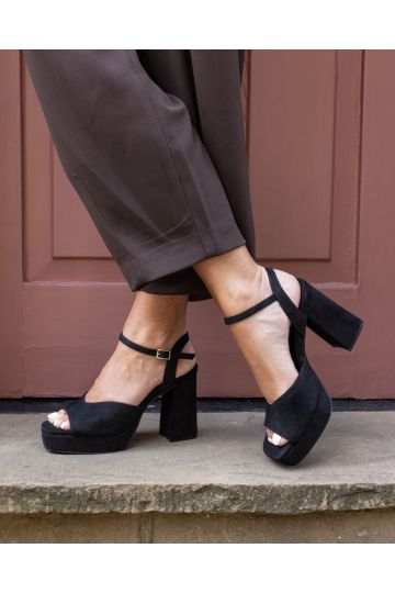 WIDE FIT LAYLA Black Platform Heeled Sandal
