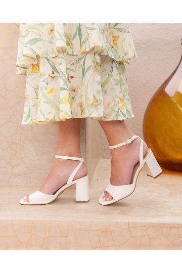 WIDE FIT LYDIA White Block Heel Ankle Strap Sandal