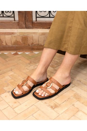 Wide Fit Talia Tan Ring Hardware Detail Strappy Mule Sandal