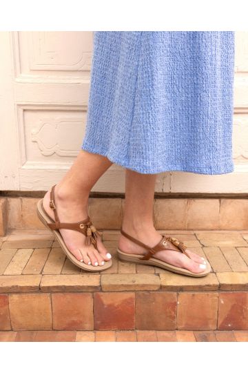 WIDE FIT TESSA Tan Toe Post Padded Footbed Sandal