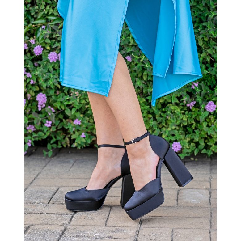 Arlene Black Platform Closed Toe Ankle Strap Heels