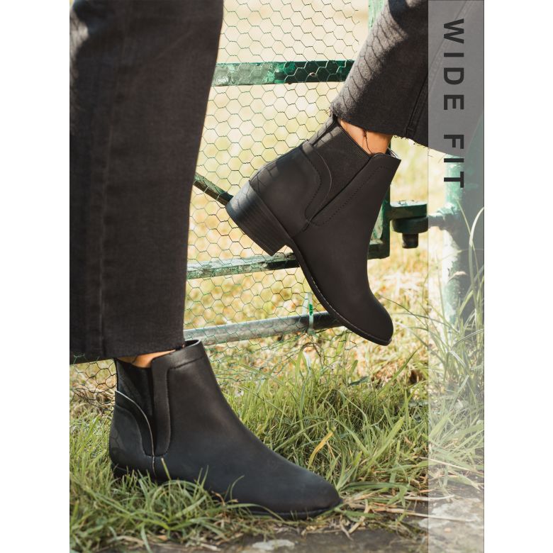 Flat Ankle Boots Womens Black Flat Chelsea Boots Wide Fit Dacre