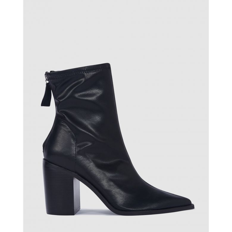 Kitka Black Block Heel Point Toe Sock Ankle Boot
