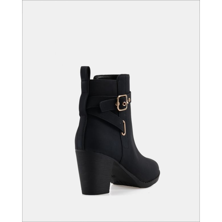 Jayda Black Buckle Detail Heeled Boot