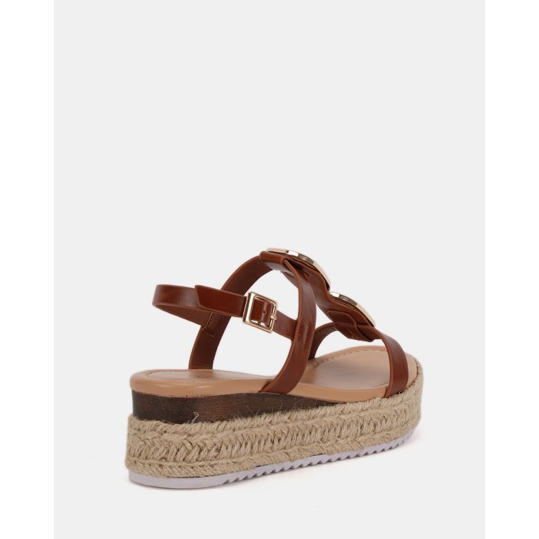 SASKIA Tan Hardware Detail Espadrille Flatform Sandal