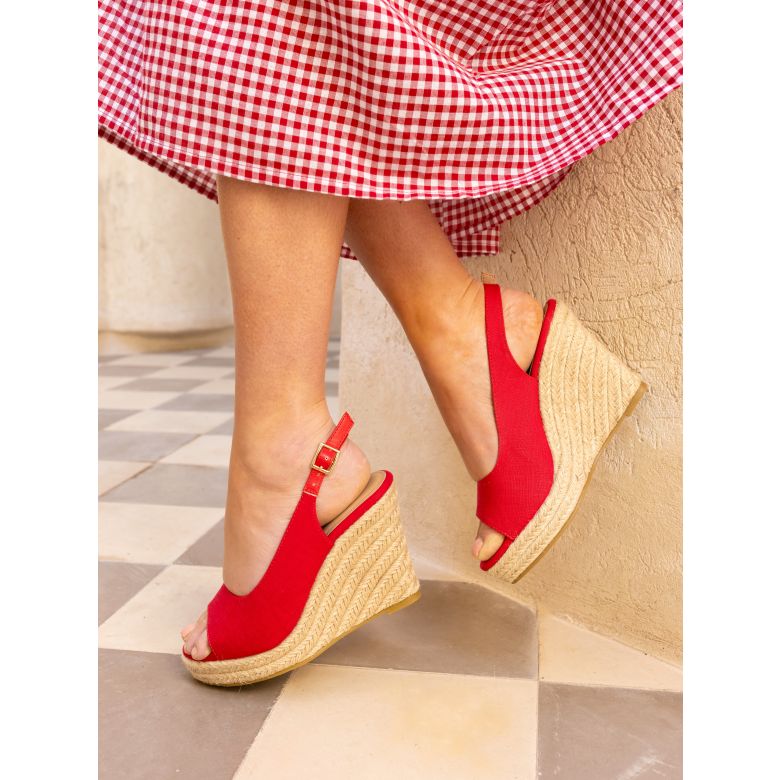 OCEAN Red Slingback Espadrille Wedge