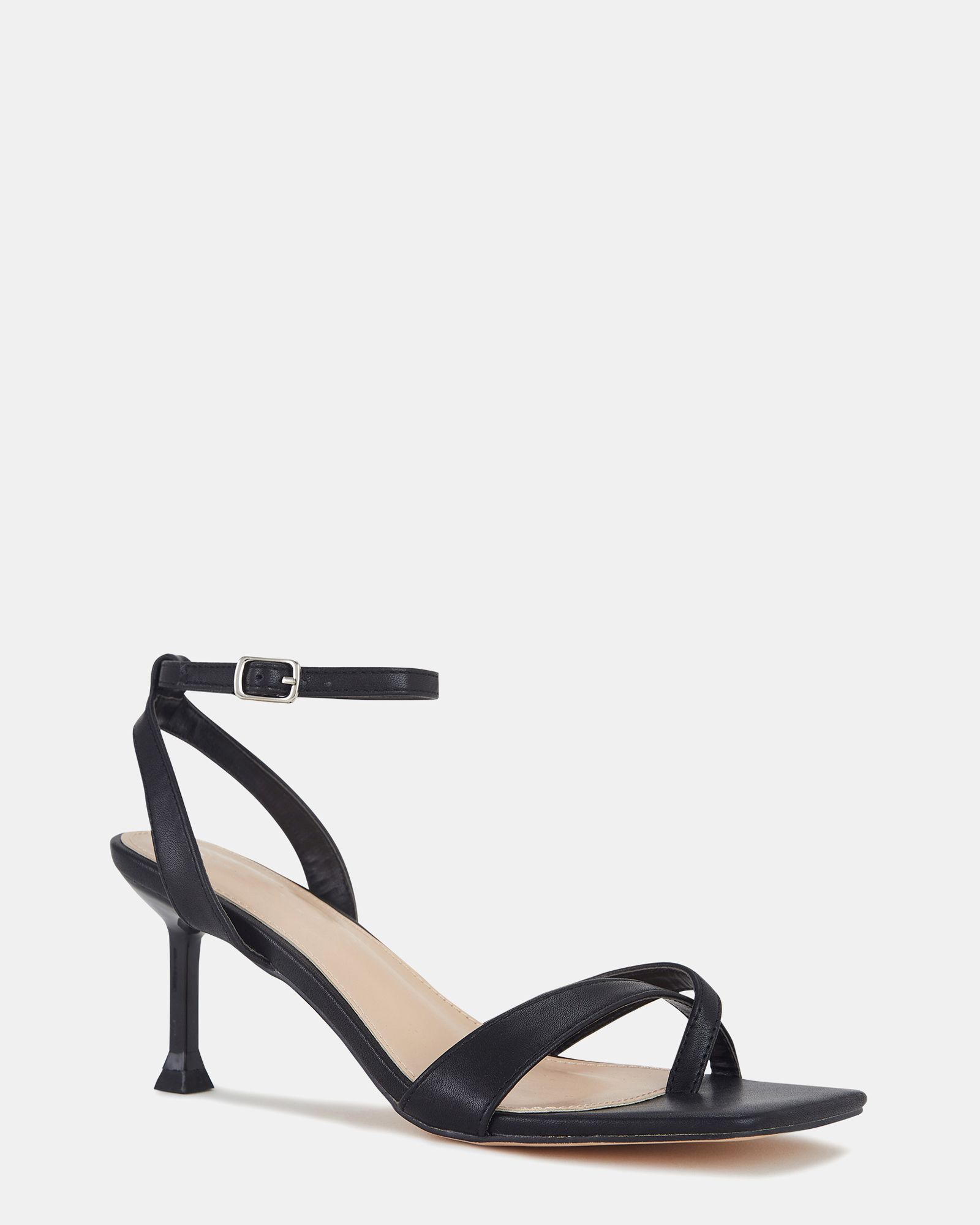 Agatha Black Toe Post Mid Heel Sandals