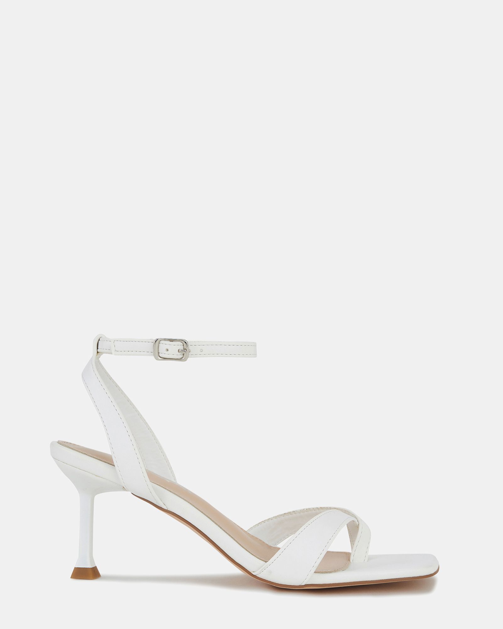 Agatha White Toe Post Mid Heel Sandals