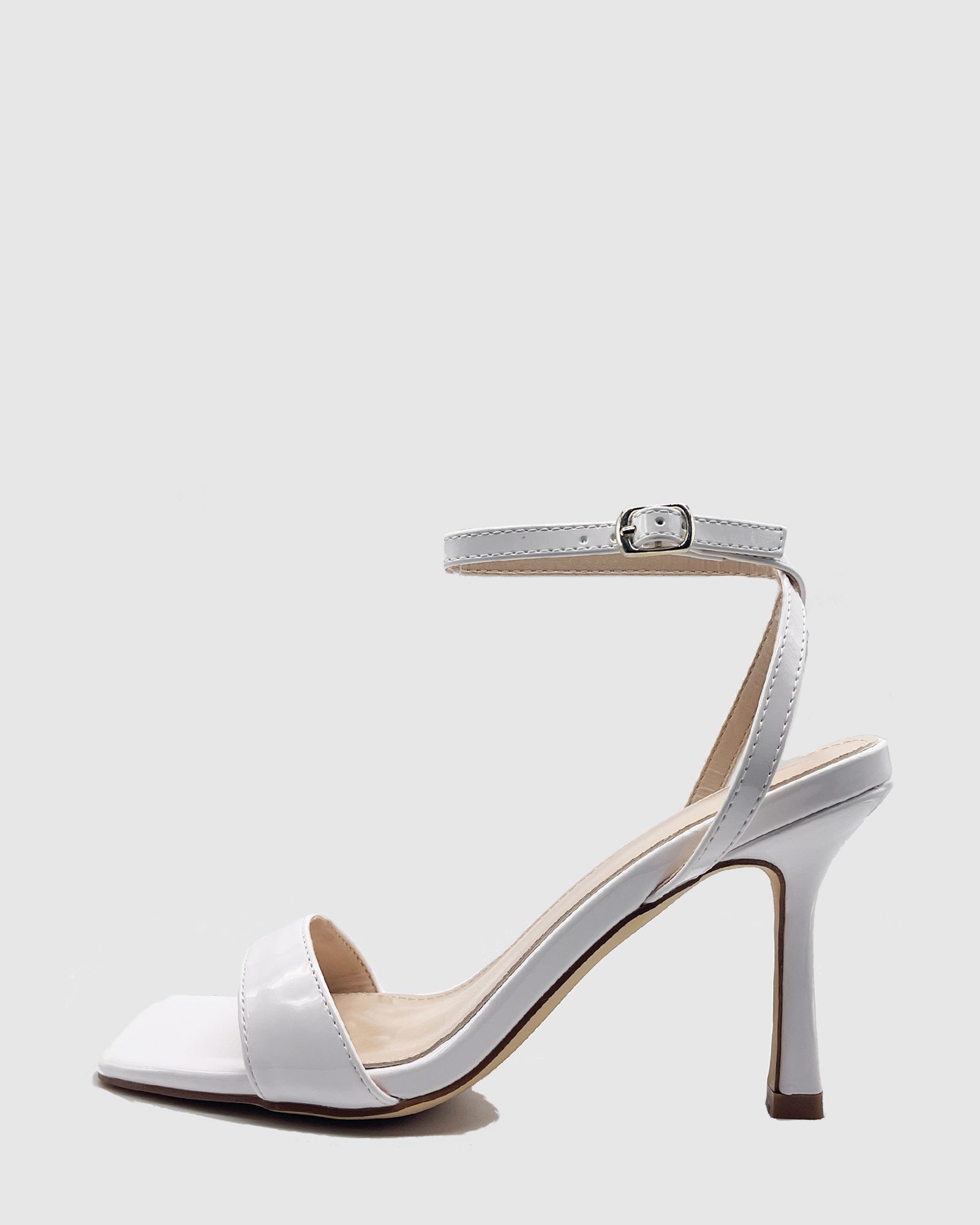 Amy White Mid Heel Ankle Strap Sandals