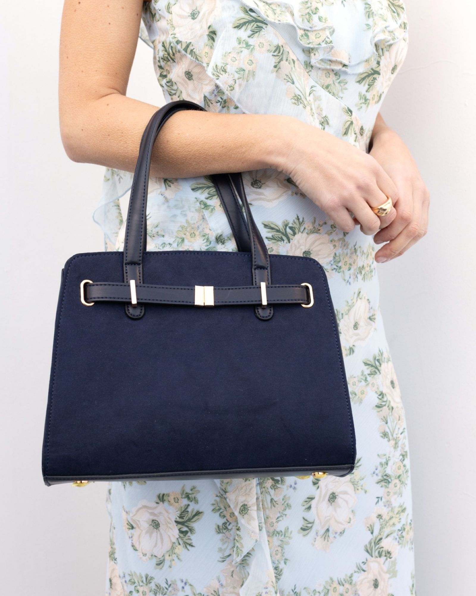 Andalucia Navy Structured Top Handle Bag