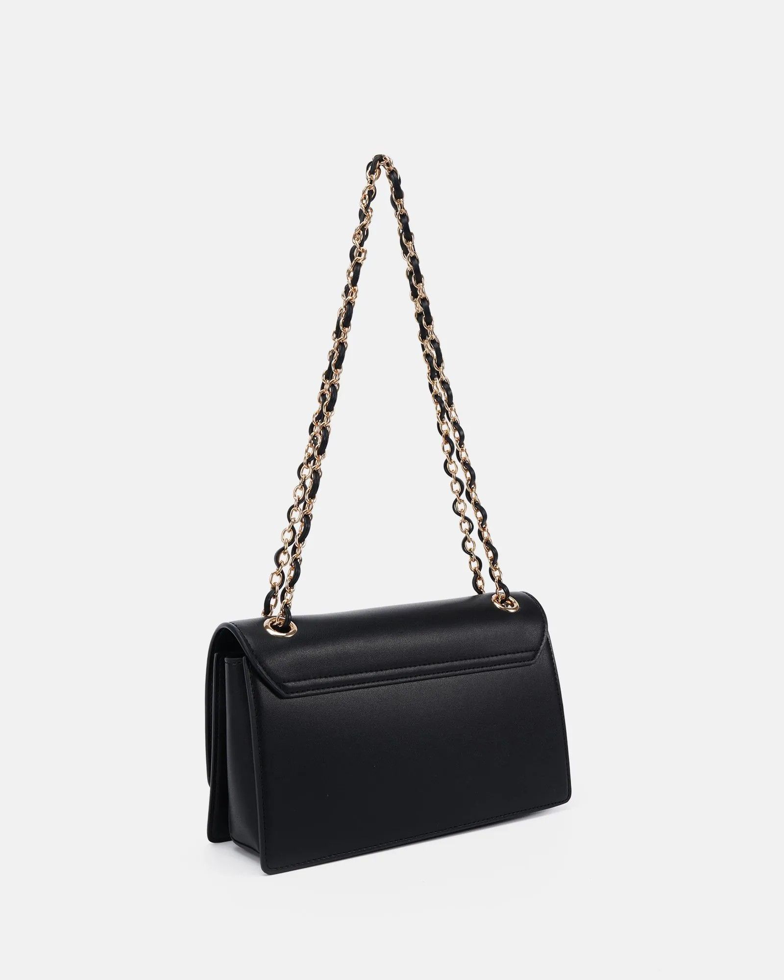 APPREHEND Black Chain Flap Medium Shoulder Bag