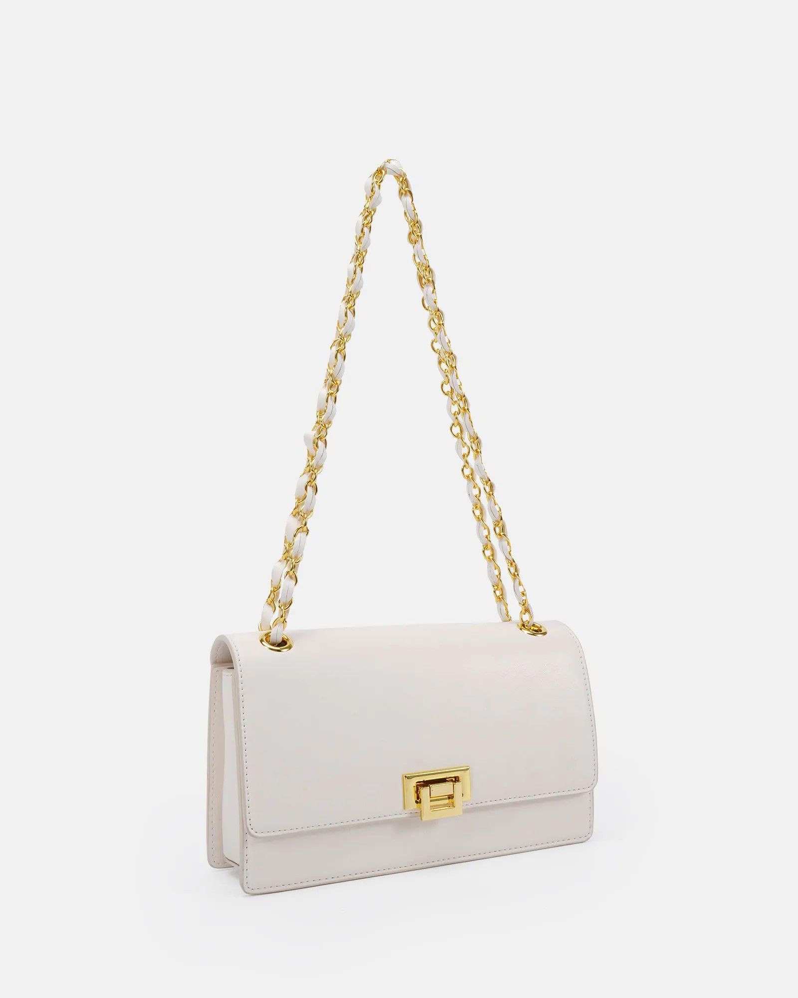 APPREHEND White Chain Flap Medium Shoulder Bag