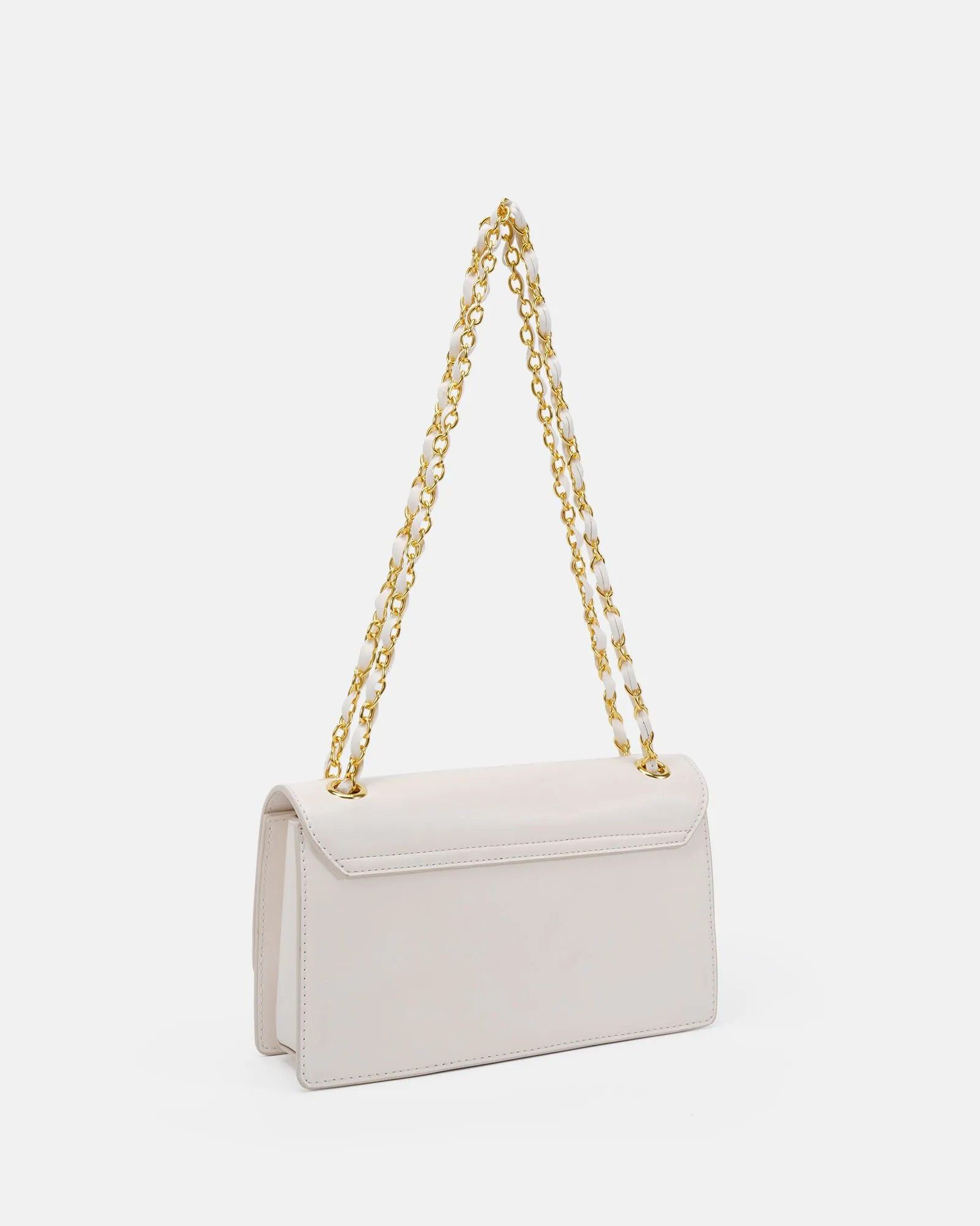 APPREHEND White Chain Flap Medium Shoulder Bag