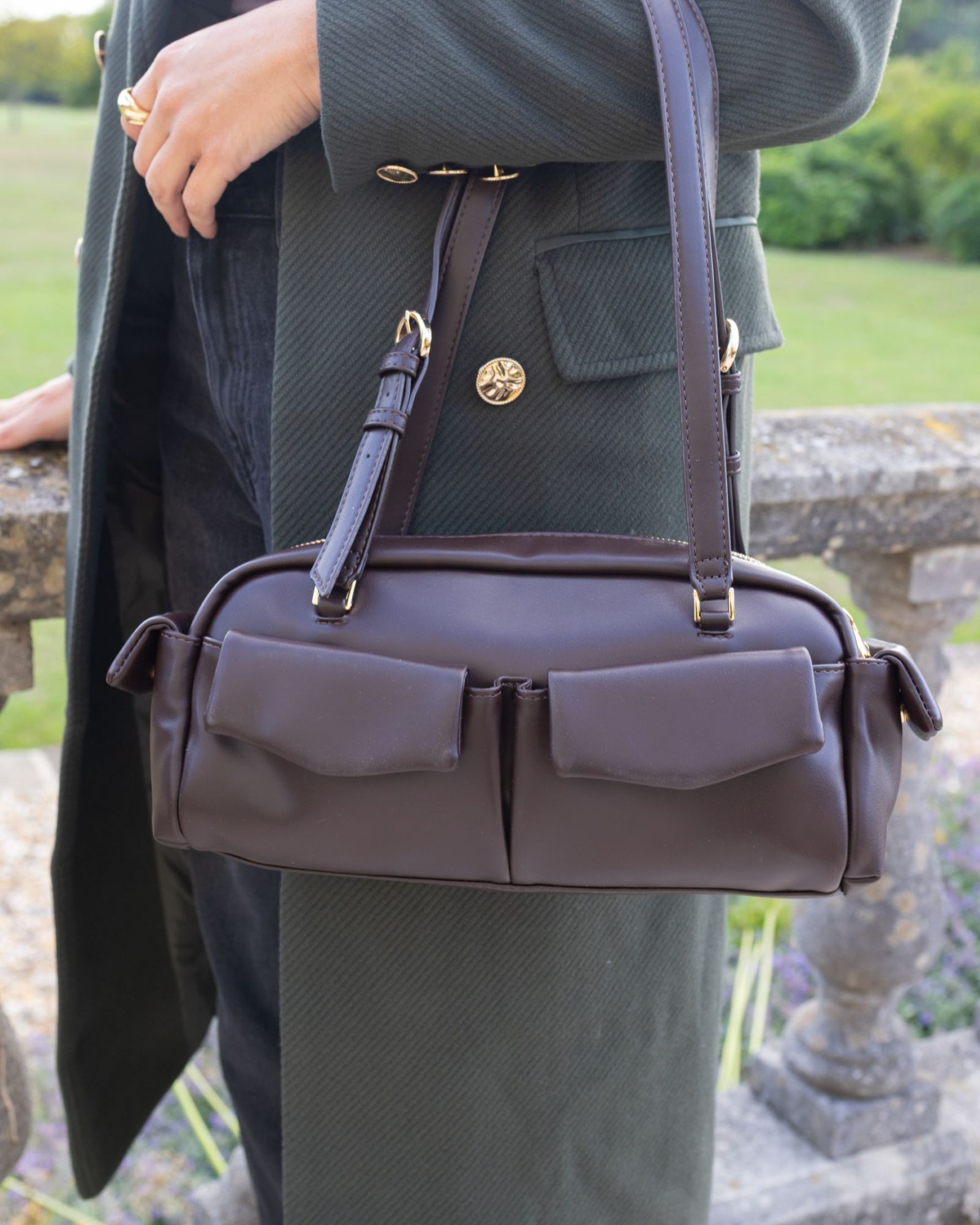 AYVA Dark Brown Pocket Shoulder Bag