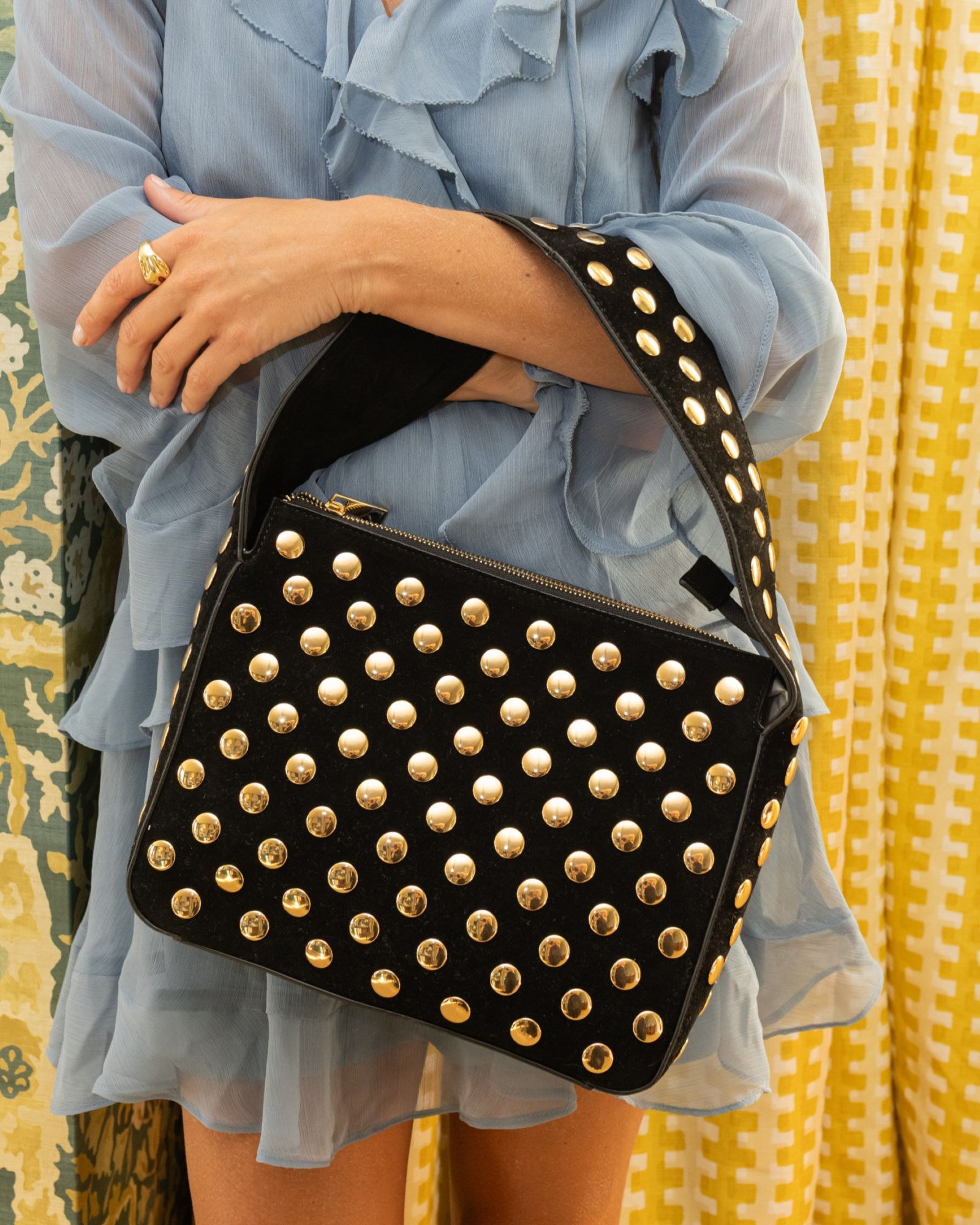 Aziel Black Studded Shoulder Bag