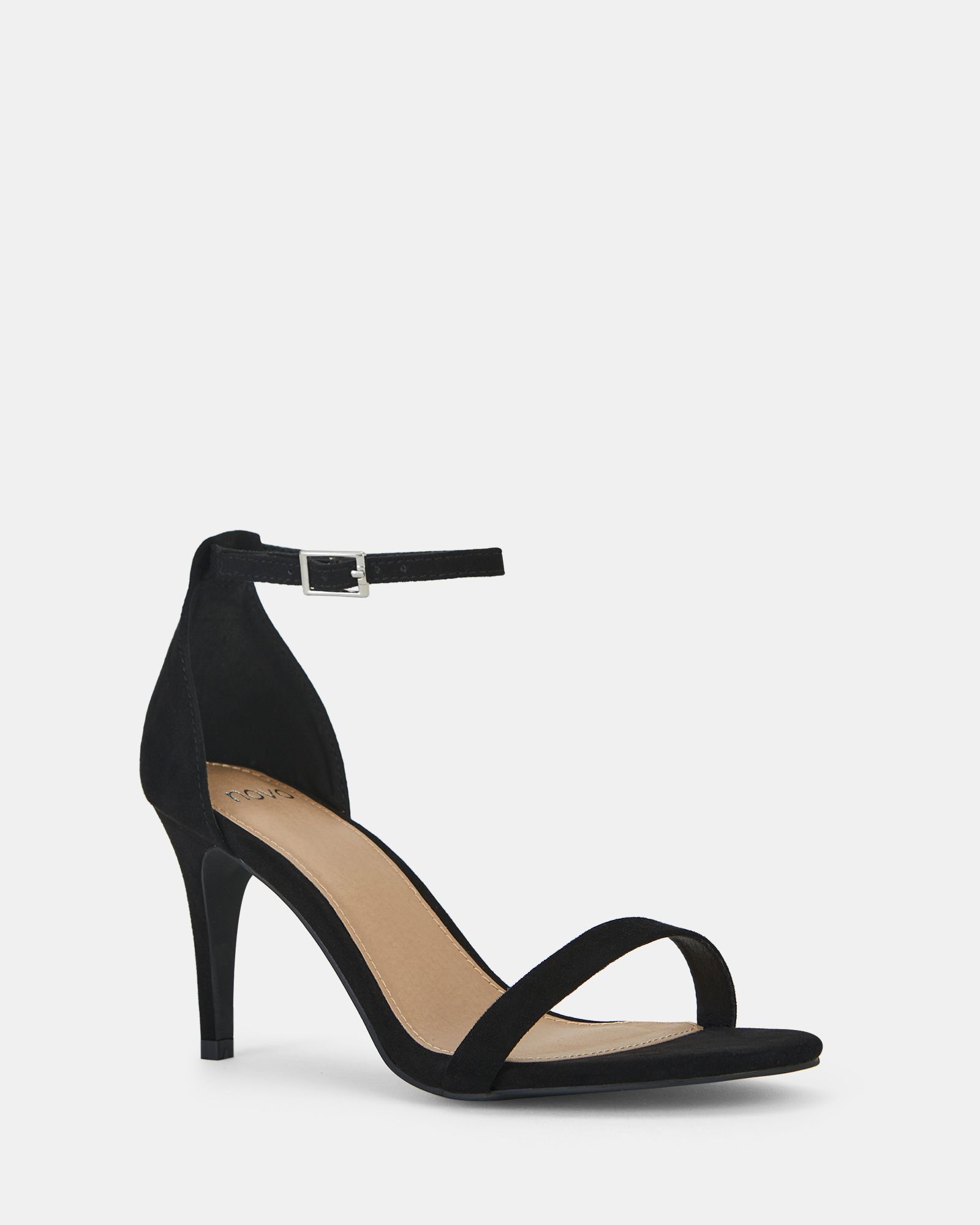 Wide Fit Berril Black Two Part Stiletto Mid Heel Sandals