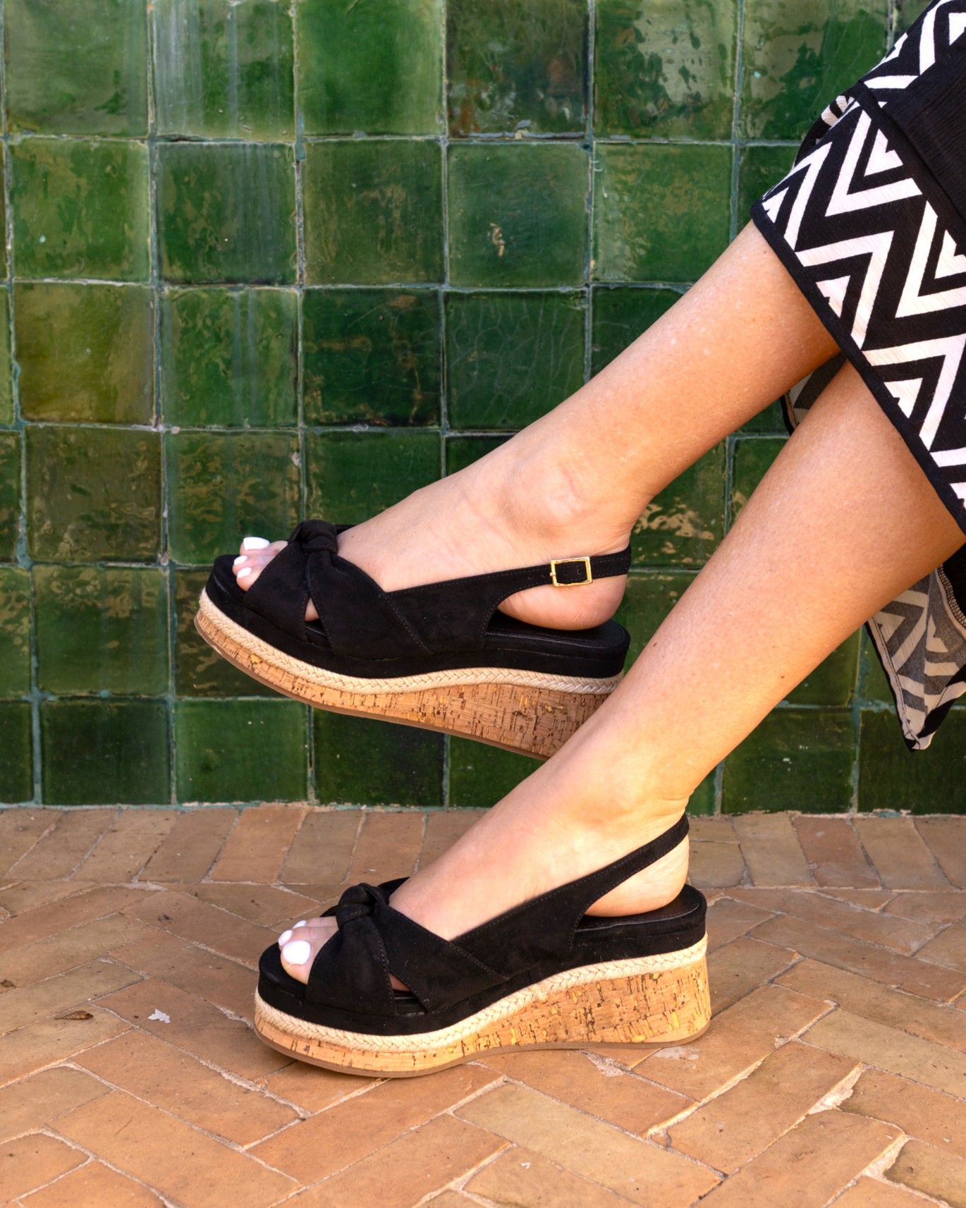 Billie Black Mid Wedge Knot Slingback Sandal