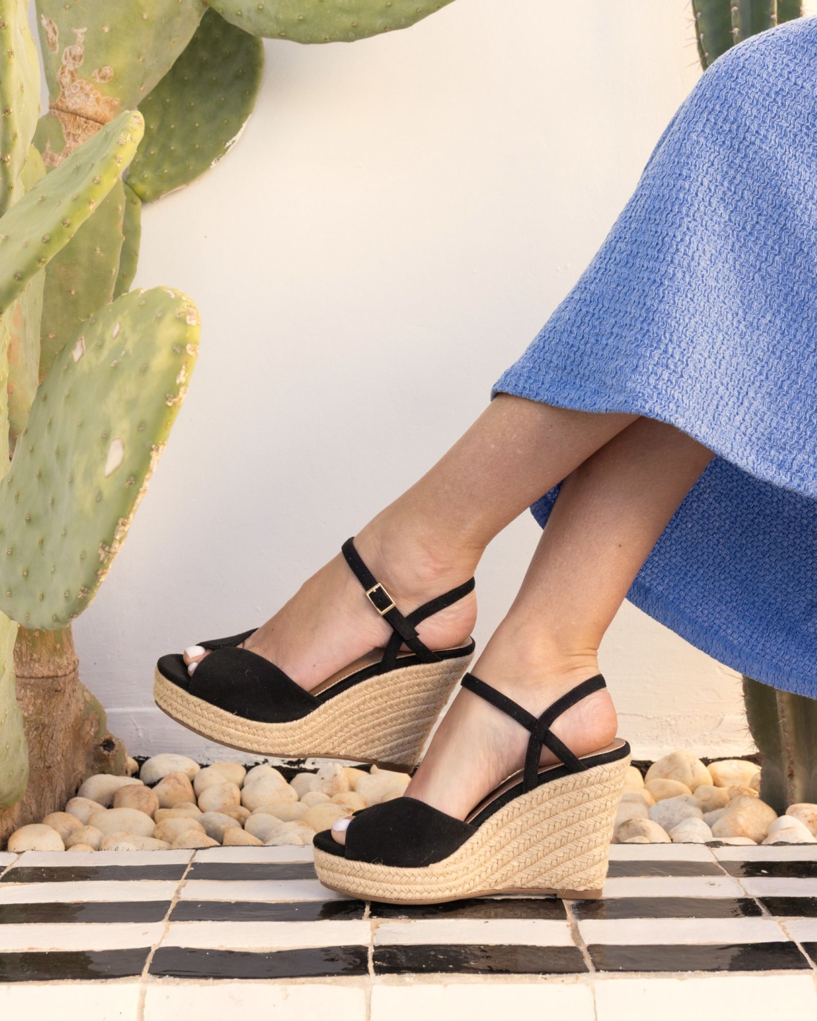 BLISS Black Espadrille Wedge Sandal